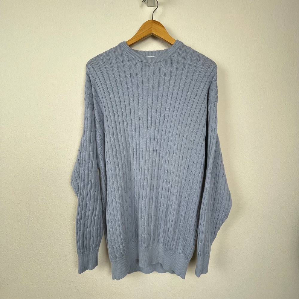 Ghibli Castle of Ireland Sweater Sz 46‎ Light Blue Cable Knit Wool Cotton Blend